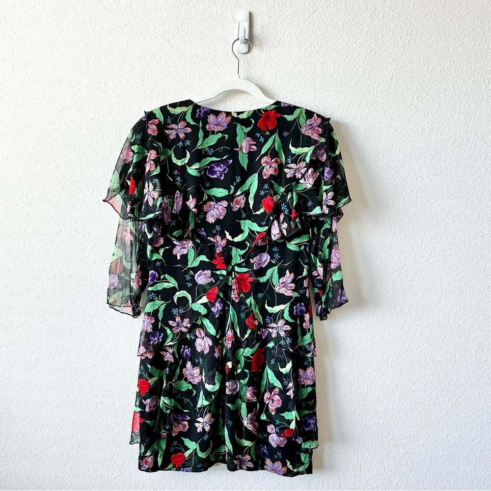 Vintage Holly Harp Ruffle Layered Tiered Floral Dress in Black Size Medium 80s - Picture 3 of 10